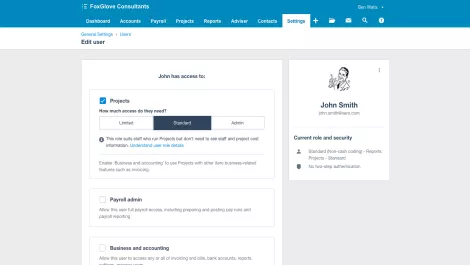 Xero projects  user permissions