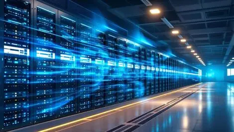 Realistic modern data centre uk server racks modular fan wall cooling ai tech