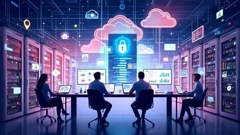 Enterprise it team advanced ai agents modern office server racks cloud