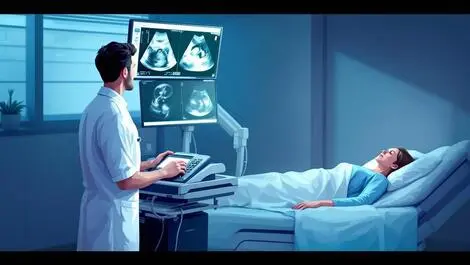 Doctor remote ultrasound operation patient examination modern clinic
