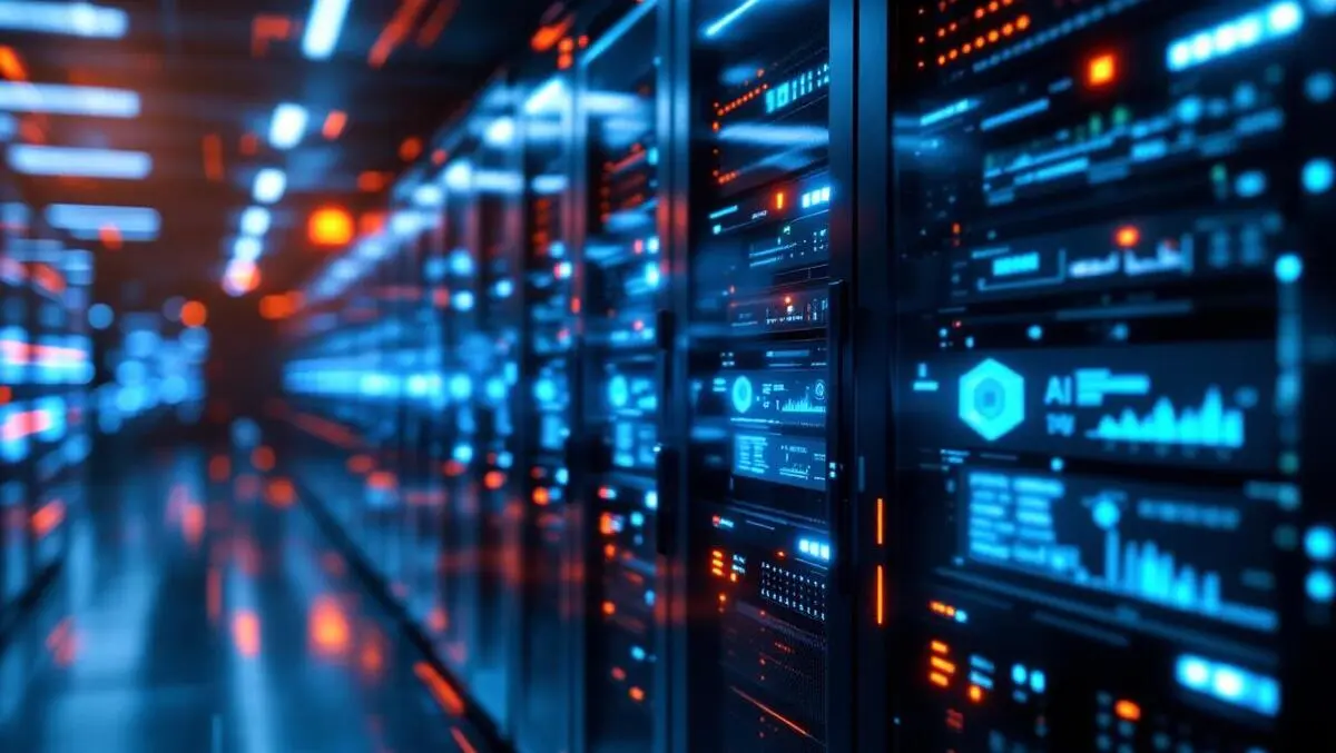 Sleek server room high tech racks glowing lights ultra fast ai data processing