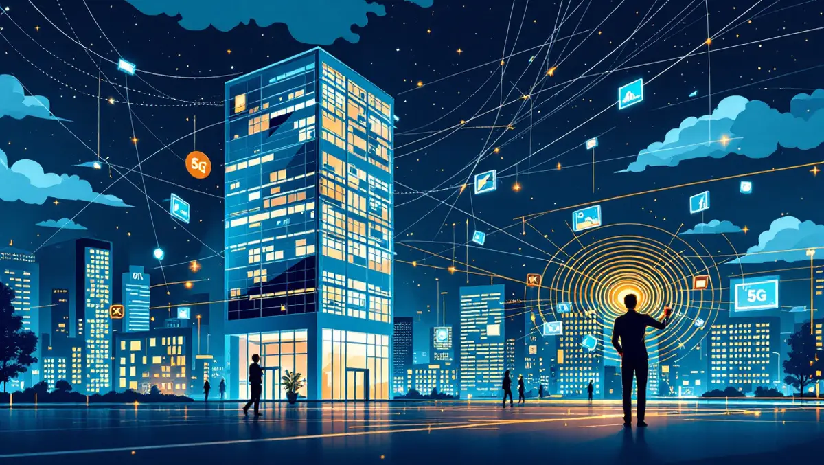Modern office building 5g wireless signals digital devices network hub