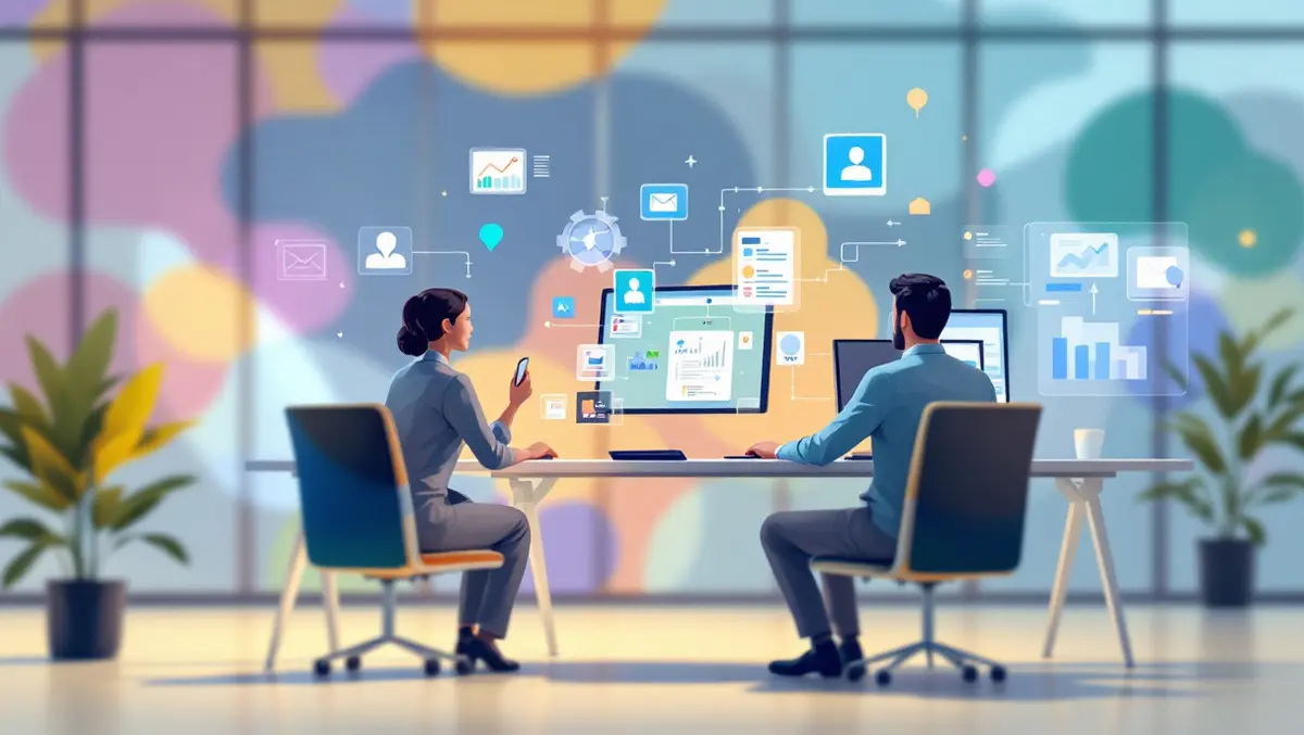 Digital illustration professional office hr managers computer screens automation workflow