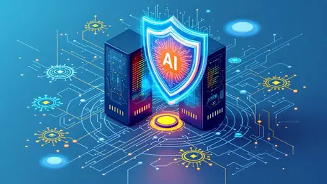 Two computer servers connected by digital shield ai neural networks cybersecurity automation