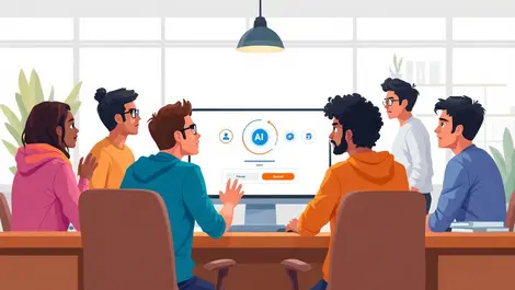 Modern canadian office employees around ai computer engaged uncertain