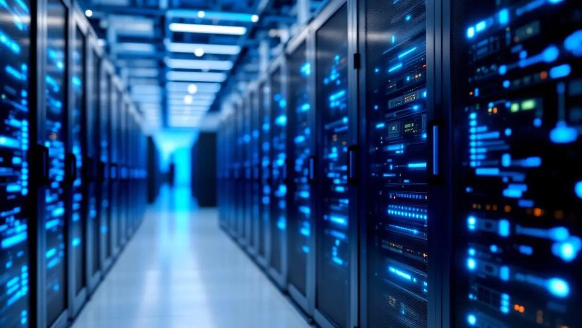 Modern computer servers blue lit hardware edge computing infrastructure