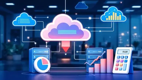 Cloud servers interconnected pie chart calculator cost analysis optimization