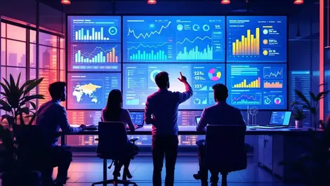 Business professionals reviewing financial energy data modern office collaboration