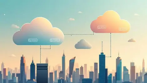 Hybrid cloud adoption data streams onpremises servers urban australian cityscape