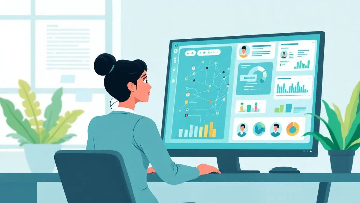 Hr manager analyzing employee profiles skills charts efficiency organization