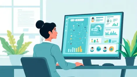 Hr manager analyzing employee profiles skills charts efficiency organization