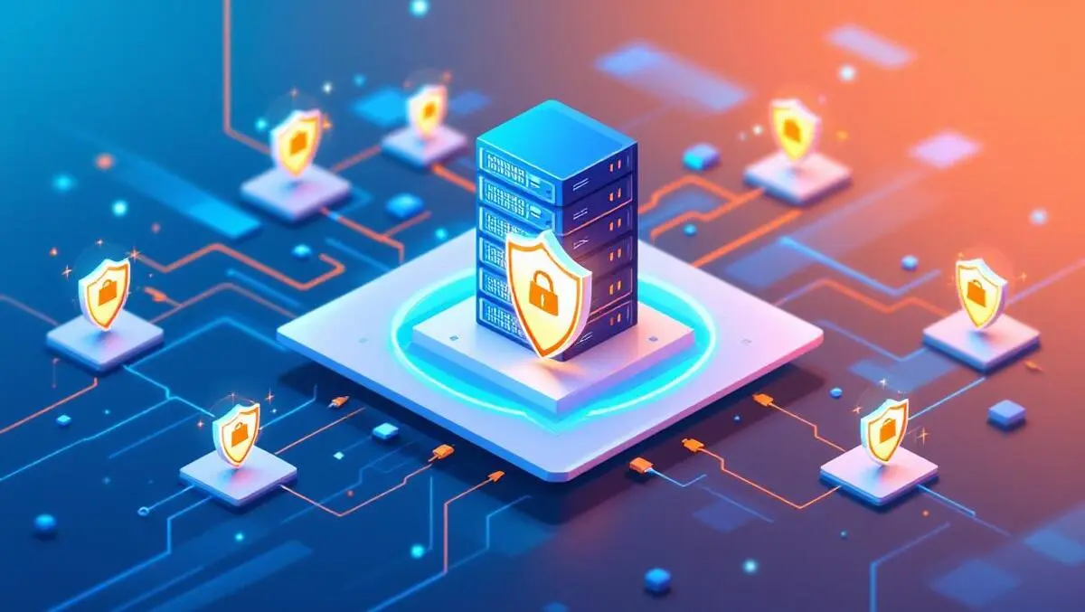 Illustration interconnected computer servers network cables shields secure it infrastructure automation intelligent agents