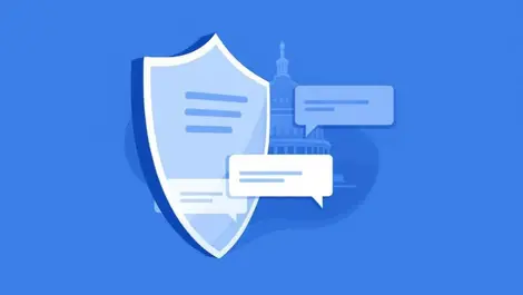 Shield protecting chat bubbles us capitol outline secure digital messaging us government