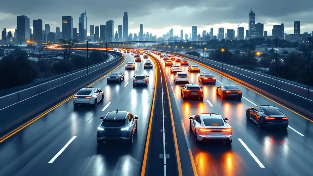 Ai elite self driving cars stand out on modern highway cityscape