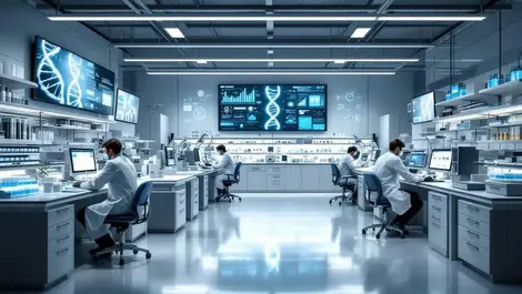 Modern genomics lab scientists dna screens unified data samples