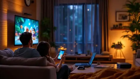 Warm modern malaysian living room family movie multi device net