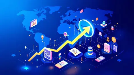 Ai search growth magnifying glass over global data nodes map