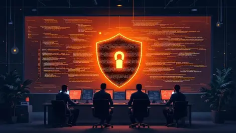 Software security ops room engineers threat map shield code