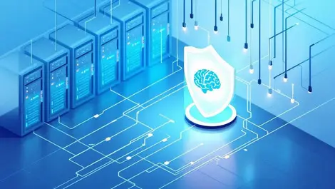 Isometric secure data center ai brain shielded analytics art