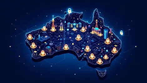 Australia isometric night cyber defence ai secure infrastructure