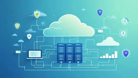 Hybrid cloud security dashboard layers shields risk gauges modern