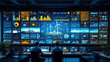 Energy control room analytics wall with renewable data network