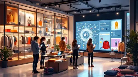 Modern uk high street clothing store ai shoppers interactive screen
