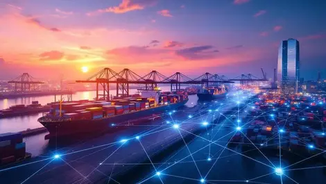 Sunrise cargo port digital network logistics acquisition scene