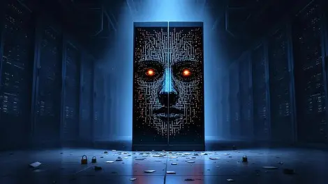 Moody datacenter ai face circuitry over broken locks security threat