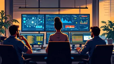 Cybersecurity ops room female leader collaborative team risk mgmt