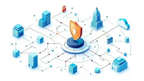 Global enterprise network secure sase cloud shield flat isometric