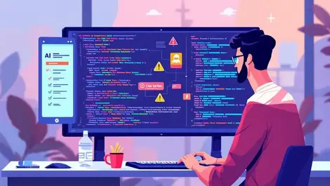 Software engineer reviewing ai code qa checklist warning